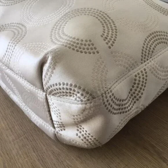 Coach Ashley Dotted Op Art Cream Canvas Blue Leather Shoulder Crossbody Bag - Picture 8 of 11